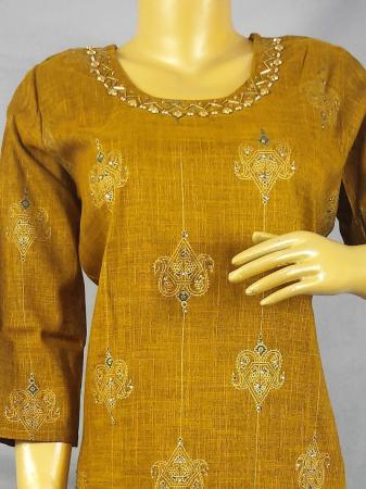 Mustard Kurti with Plazzo, handwork on Neck